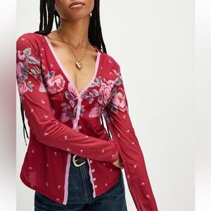 NWOT Free People Homegrown Cardi in Magenta Combo